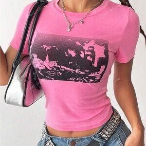 Graphic Short Sleeve T-Shirts - Pink and Gray Girls Size XS